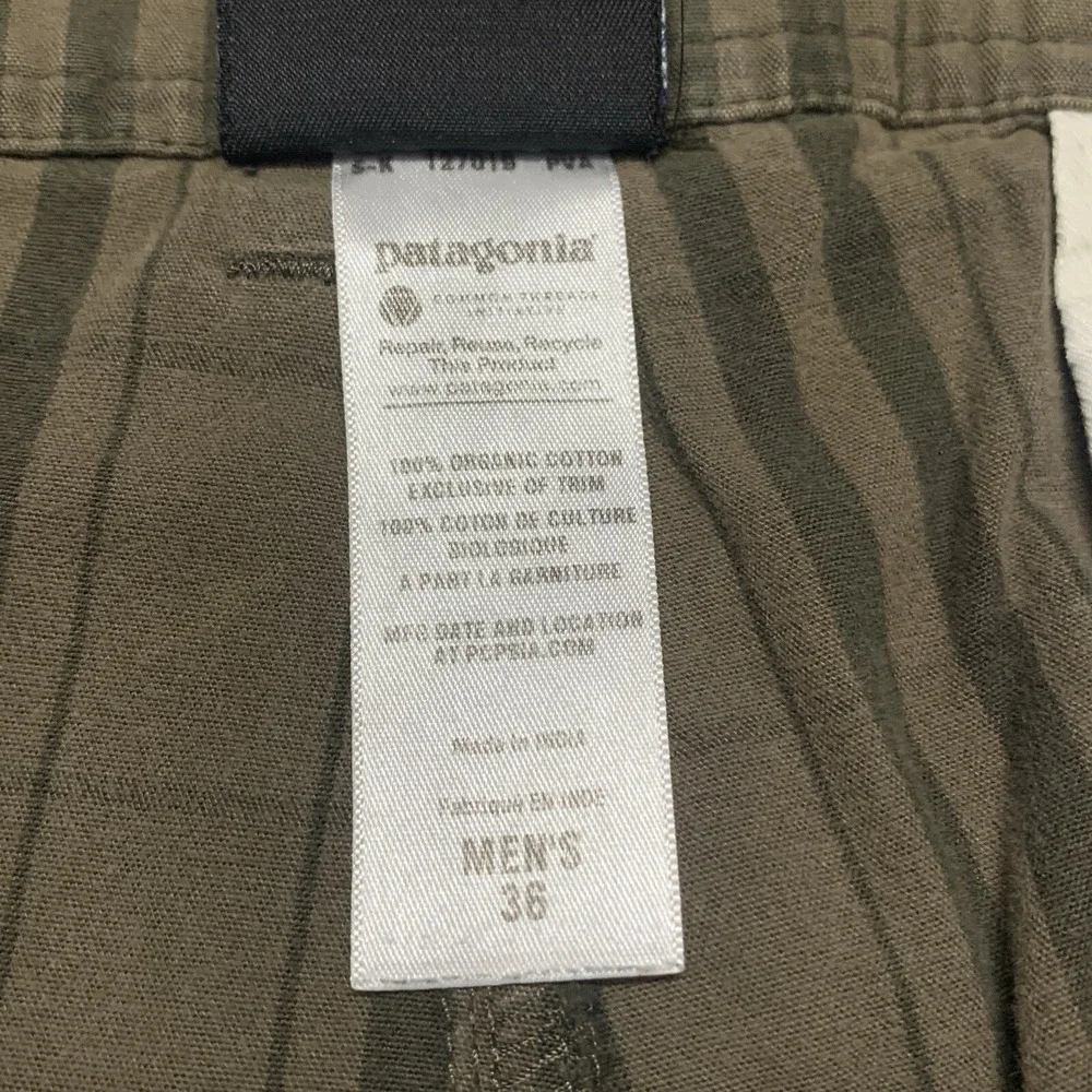 Patagonia Cargo Shorts Mens Green Striped 100% Organic Cotton Outdoor Size 36